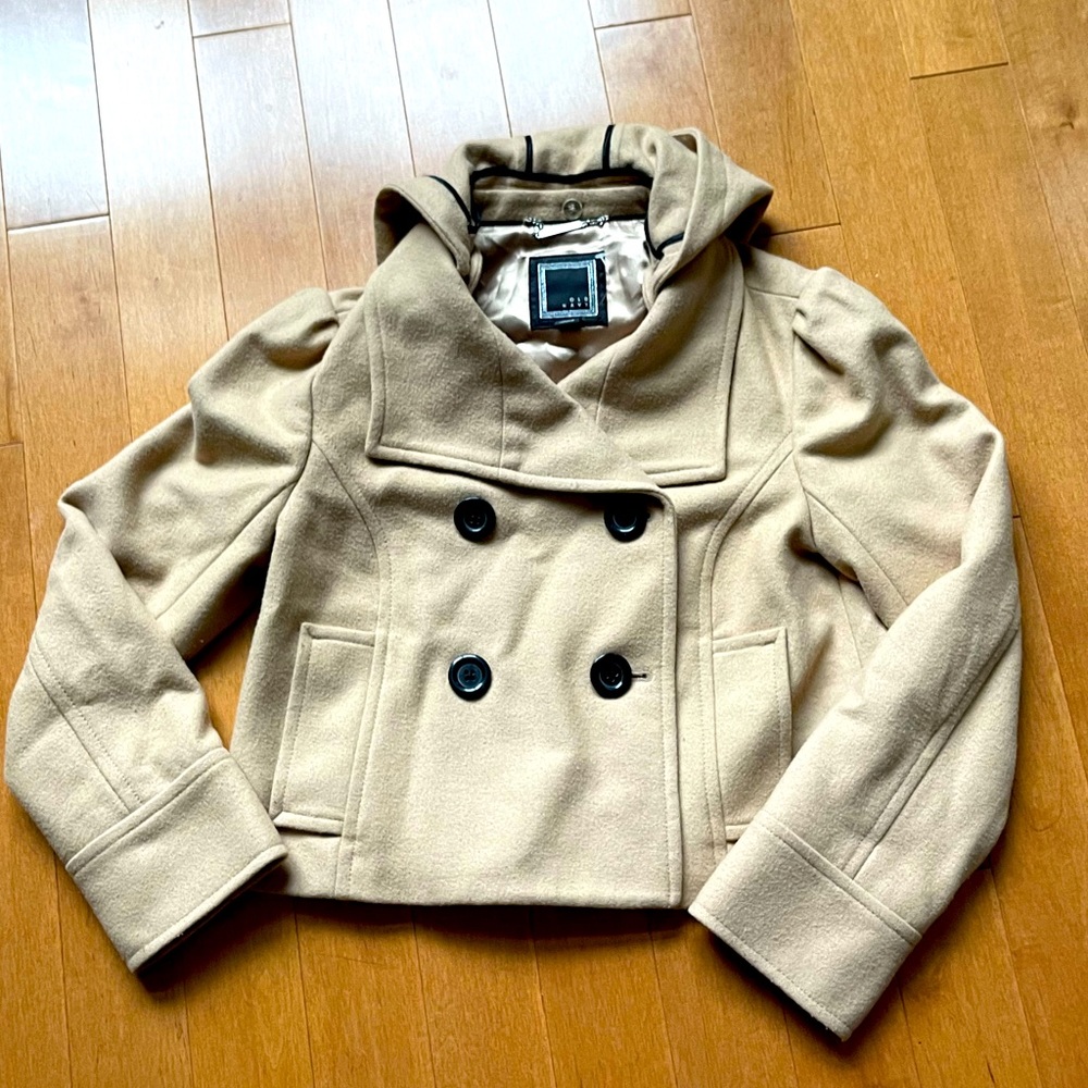 Old Navy Crop Pea Coat Beige with detachable Hood